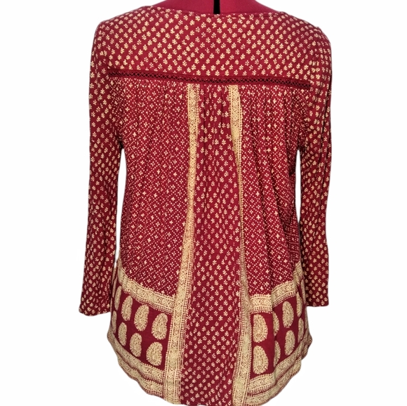 Lucky Brand Ditsy Flower Print Peasant Red Tassel Medium Blouse Top - Picture 4 of 15